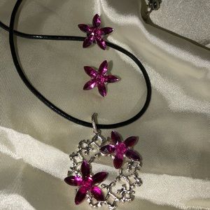 Gorgeous silver & pink pendant on leather cord